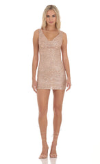 Sequin Cowl Neck Open Back in Gold