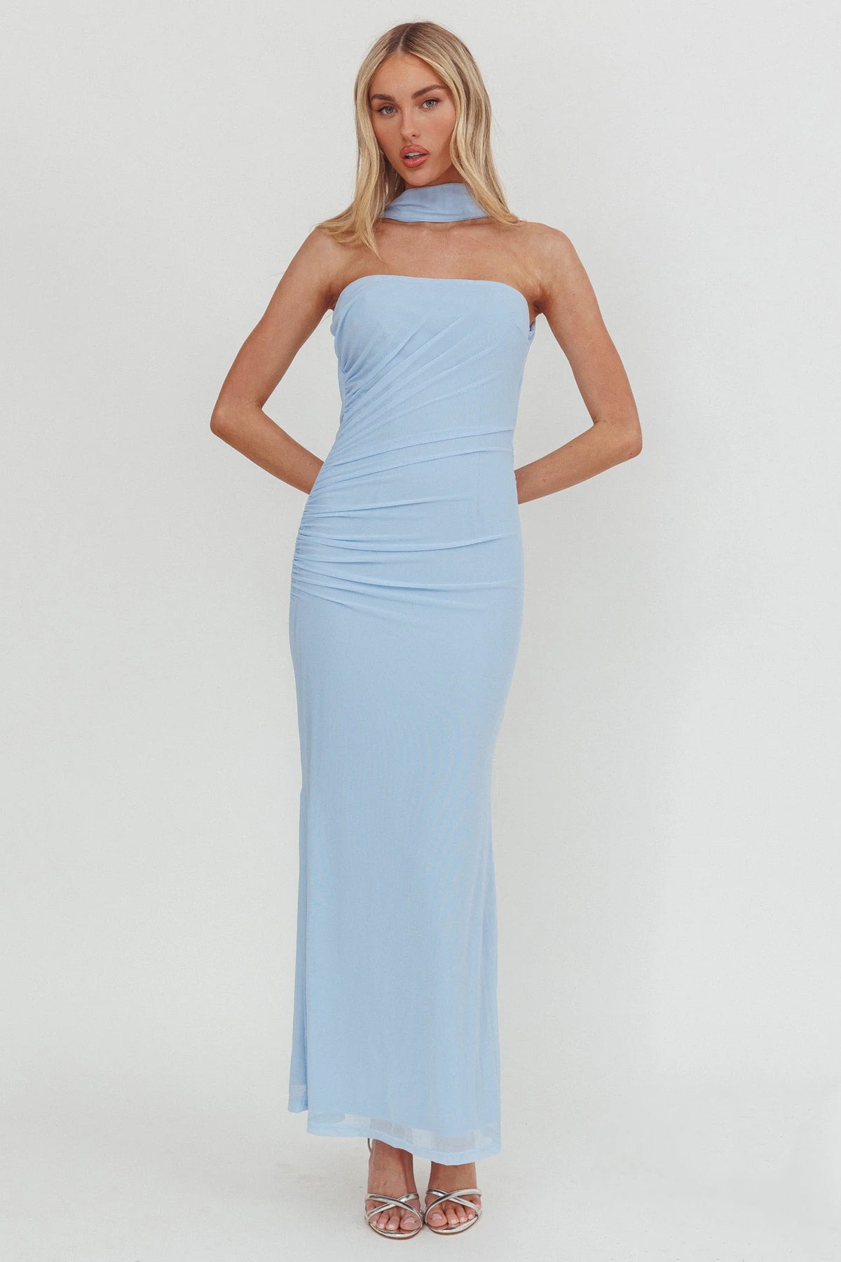 Truth Be Told Reverse Halter Maxi Dress Blue