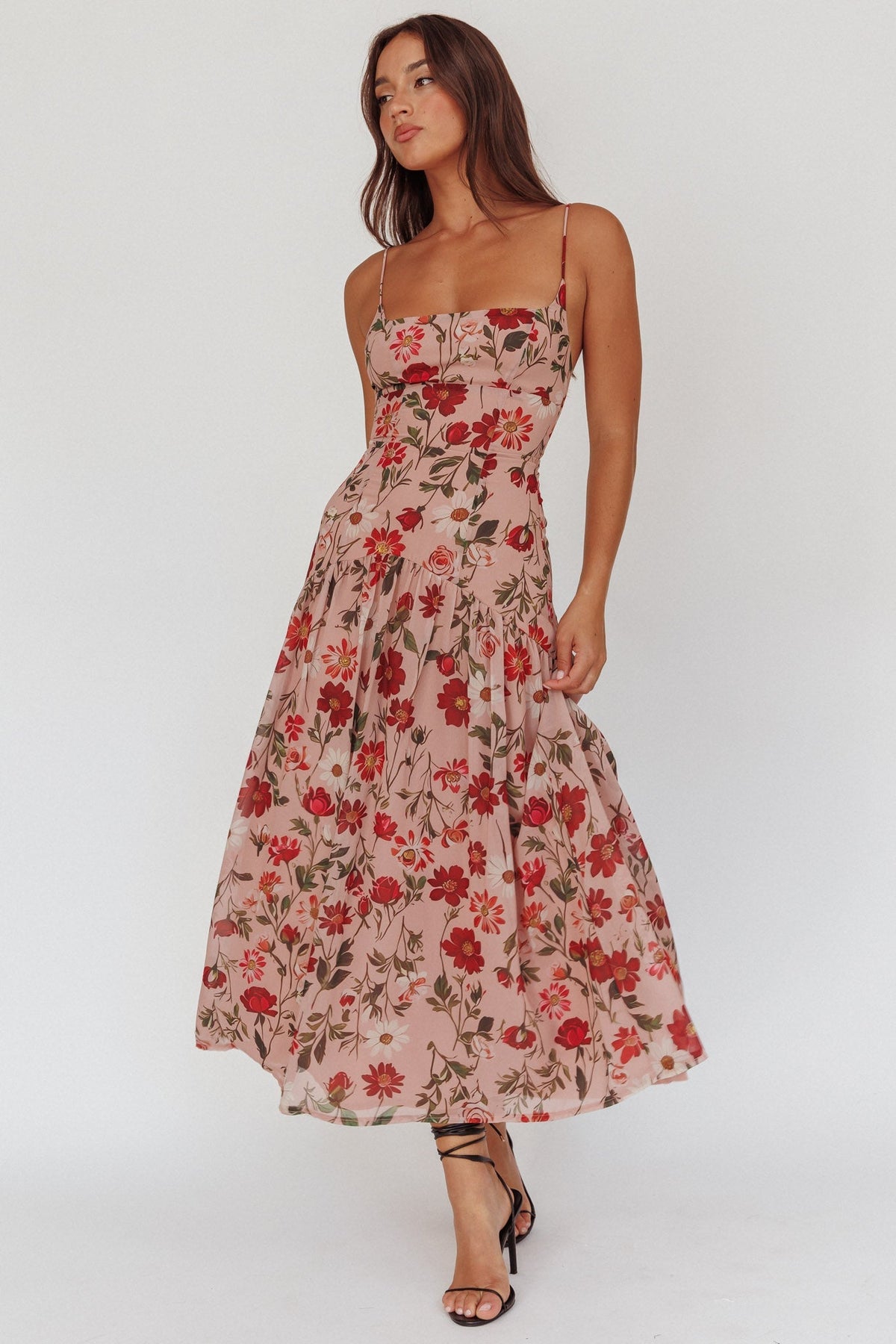 Monday Muse Drop Waist Maxi Dress Floral Red