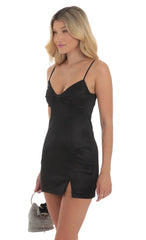 Satin Front Bow Dress in Black