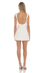 Ruffle V-Neck Dress in White