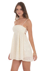 Floral Sequin Babydoll Dress in Cream