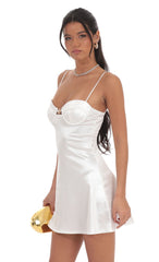 Satin Front Hook Dress in White