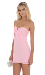 Embellished Mesh Strapless Dress in Pink
