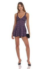 Floral Bow Tie Fit and Flare Dress in Purple