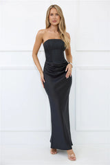 Dressed To Dazzle Strapless Satin Maxi Dress