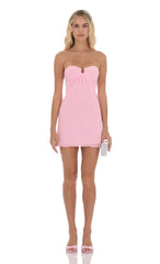 Embellished Mesh Strapless Dress in Pink