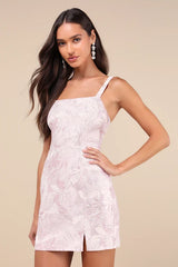 Shine for Us Shiny Rose Pink Tropical Jacquard Mini Dress