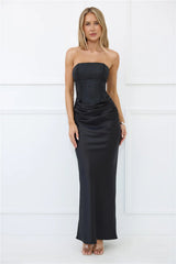 Dressed To Dazzle Strapless Satin Maxi Dress