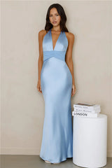 Spiced Sunset Satin Halter Maxi Dress