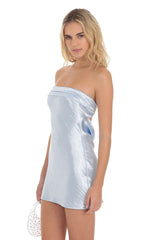 Satin Strapless Slip Dress in Light Blue