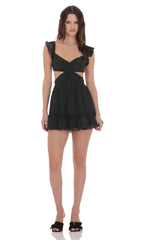 Ruffle Floral Cutout Dress in Black