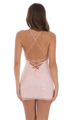 Sequin V-Neck Bodycon Dress in Pink
