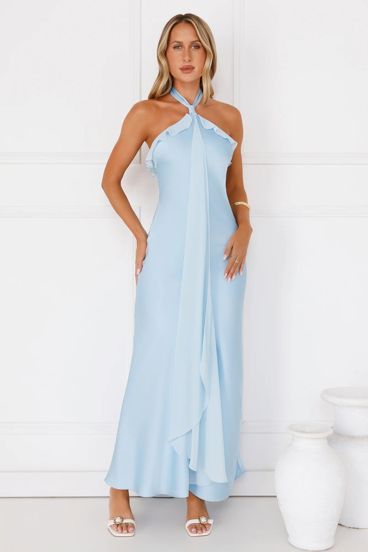 Luxora Lady Halter Satin Maxi Dress