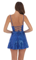 Sequin Cowl Neck Dress in Blue