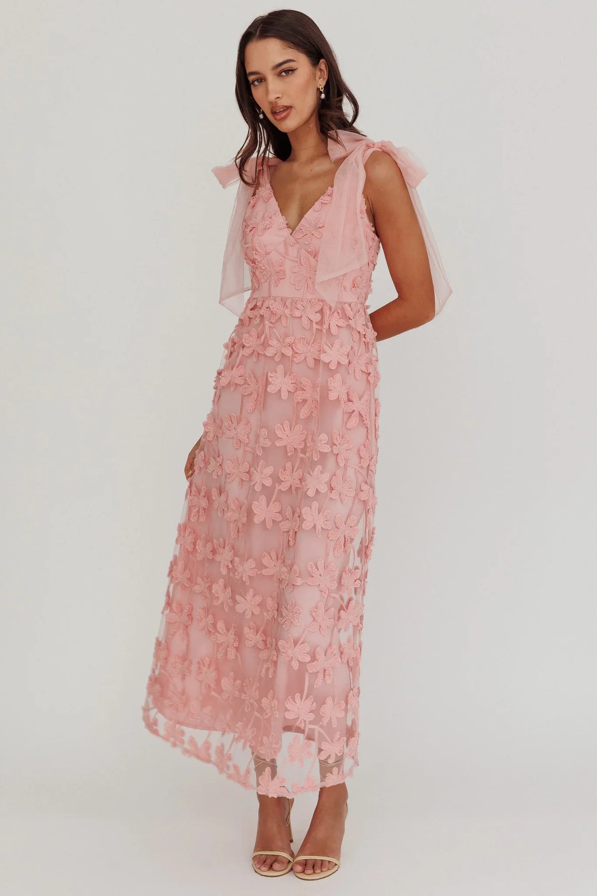 Mykonos Morning Tied Shoulder Tree Maxi Dress Blush