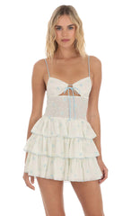 Floral Smocked Ruffle Dress in Pale Yellow