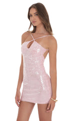 Sequin Keyhole Dress in Pink
