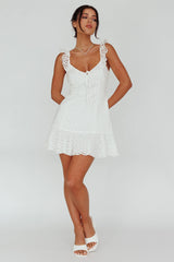 Shenay Ruffle Strap Embroidered Mini Dress White