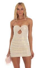 Sequin Strapless Dress in Cream