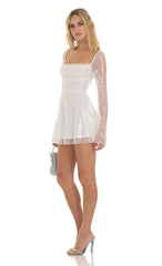 Iridescent Sequin Flare Dress in White