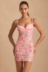 Embellished Camisole Bodycon Mini Dress in Pink