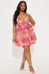 Flower Bed Floral Mini Dress - Pink