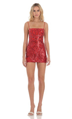 Sequin Dress in Valentine Red