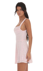 Sequin Black Ribbon A-line Dress in Pink