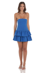 Strapless Corset Ruffle Dress in Blue