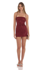 Sequin Ruffle Mini Dress in Burgundy