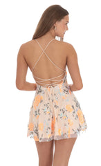 Sequin Floral Mini Dress in Cream