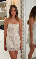 Eyelet Floral Strapless Dress in Ivory