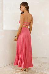Vibes Are Priceless Strapless Satin Pleated Maxi Dress