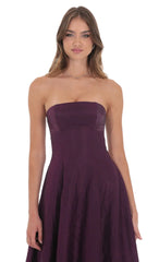 Sheen Empire Waist Midi Dress in Purple Crinkle