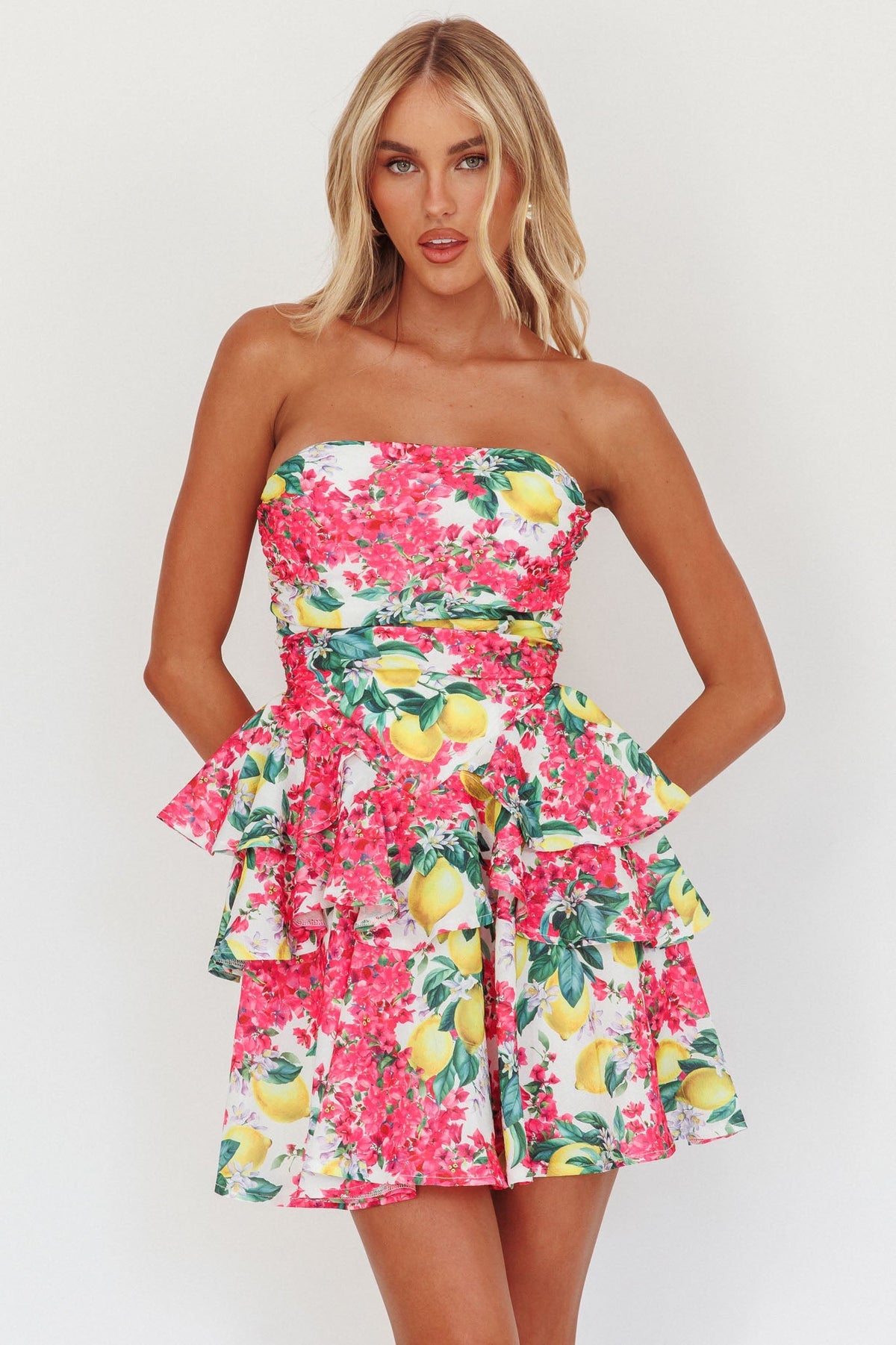 Like Me Tied Back Layered Mini Dress Citrus Pink