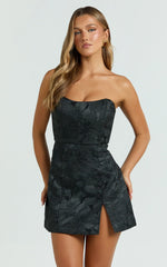 Brailey Mini Dress Strapless Dress in Black Jacquard