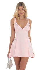 Floral Jacquard A-Line Dress in Pink