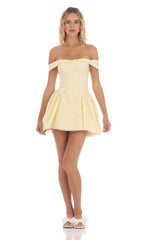 Off Shoulder Fit and Flare Dress in Yellow