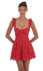 Floral Lace Fit and Flare Dress in Red