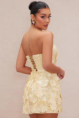 Marcella Embroidered A-Line Mini Dress - Yellow