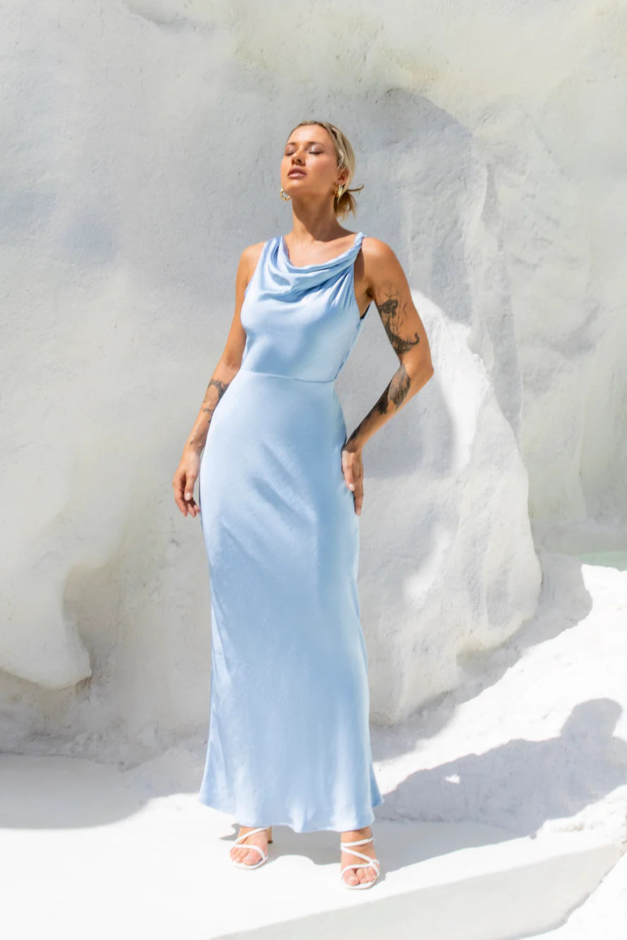 Moonlit Palms Satin Maxi Dress