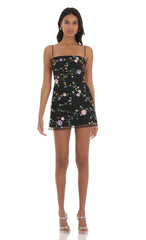 Floral Sequin Dress In Black