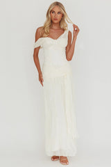 Keia Crepe Chiffon One-Shoulder Maxi Dress Oyster