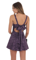 Floral Bow Tie Fit and Flare Dress in Purple