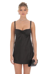 Satin Babydoll Dress in Black