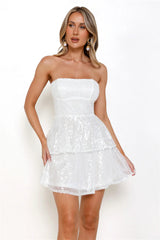 Spectacular Sequin Strapless Mini Dress White