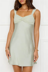 Flirtation Mode Satin Mini Dress Sage