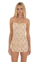 Sequin Fringe Dress in Champagne