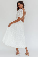 Sunday Kinda Love Puff Sleeve Lace Dress White